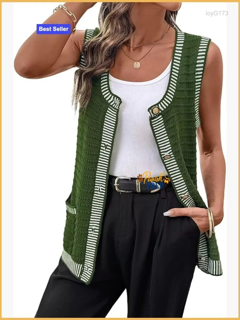 Sleeveless Button Down Cardigan Sweater with Pockets - Picture 1 of 7